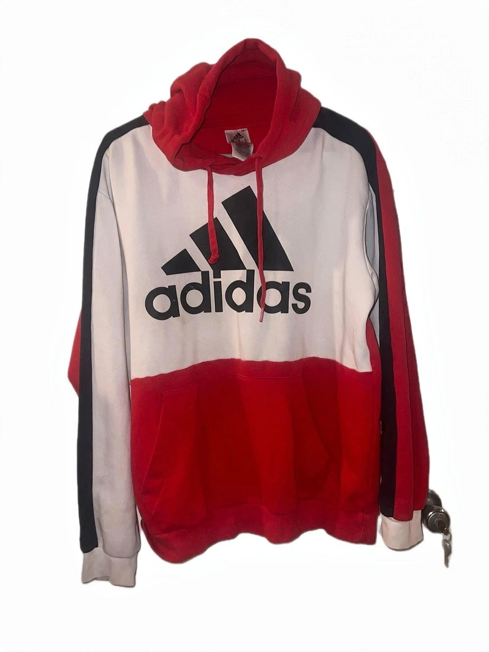 adidas Colorblock Logo Kangaroo Pocket Hoodie Red White Black Size Medium